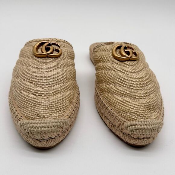 GUCCI GG Marmont Straw Elaphe Matelasse Espadrille Mules Natural Raffia EU 38.5 - Picture 3 of 15